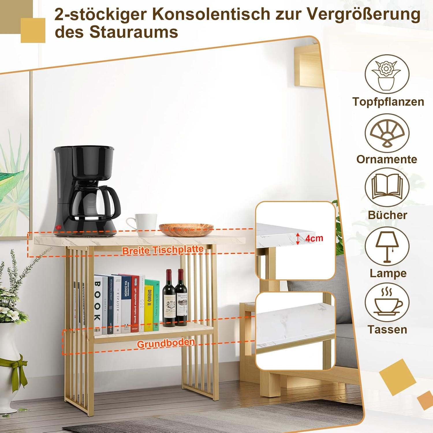 KONSOLENTISCH 93cm Weiß - Weiß, Holz (120/30/93cm) - COSTWAY