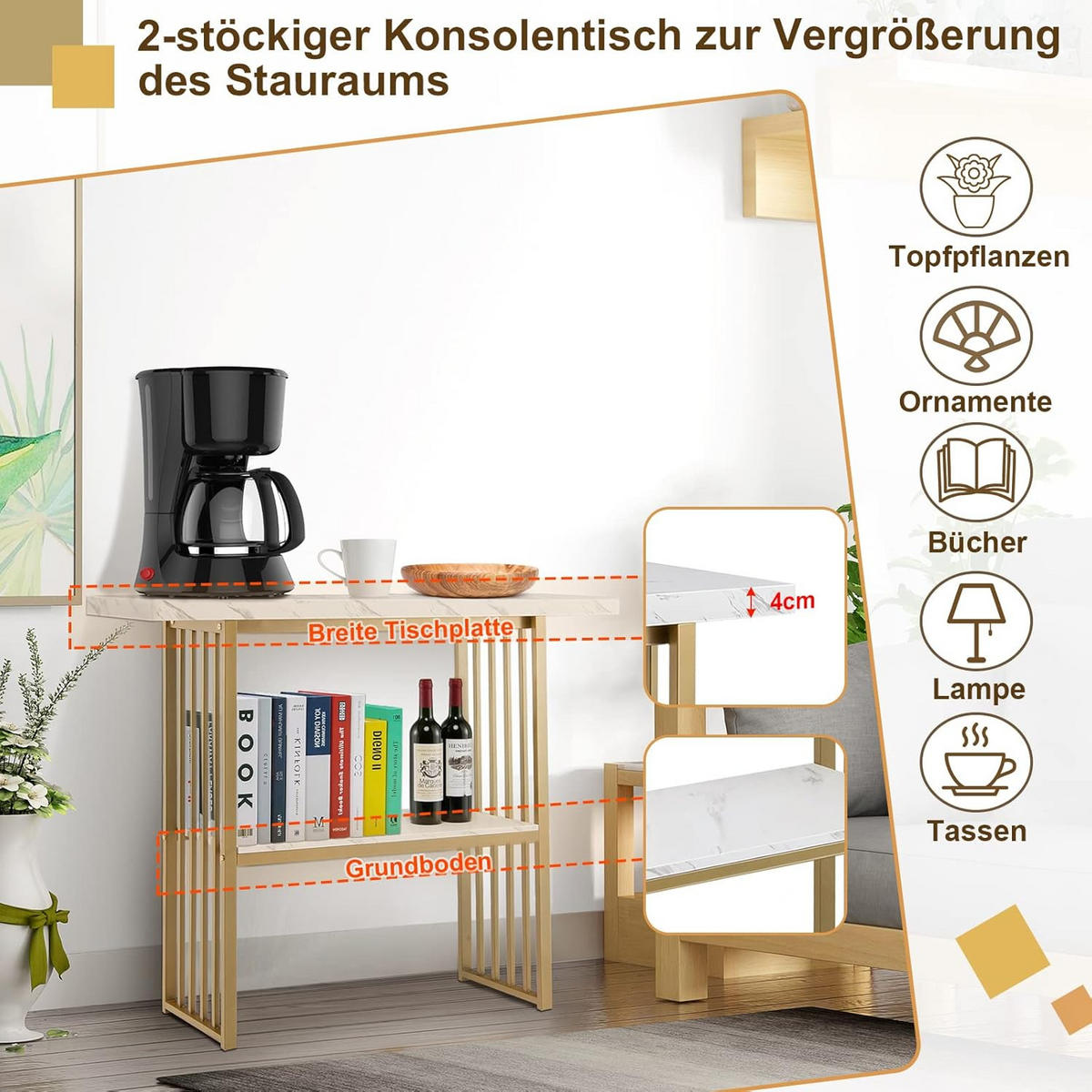 KONSOLENTISCH 93cm Weiß - Weiß, Holz (120/30/93cm) - COSTWAY