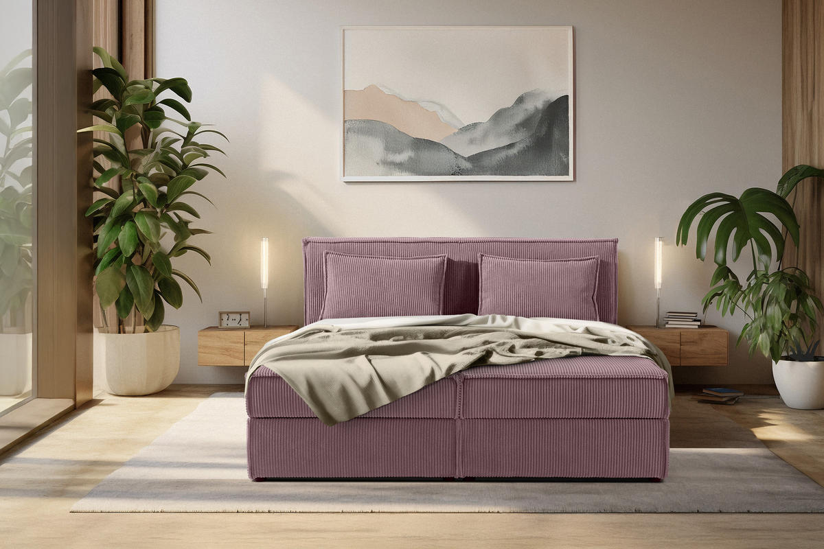 BOXSPRINGBETT ROTI mit Stauraum, hellviolett - Violett/Schwarz, Holz/Holzwerkstoff (160/200cm) - KONSIMO®