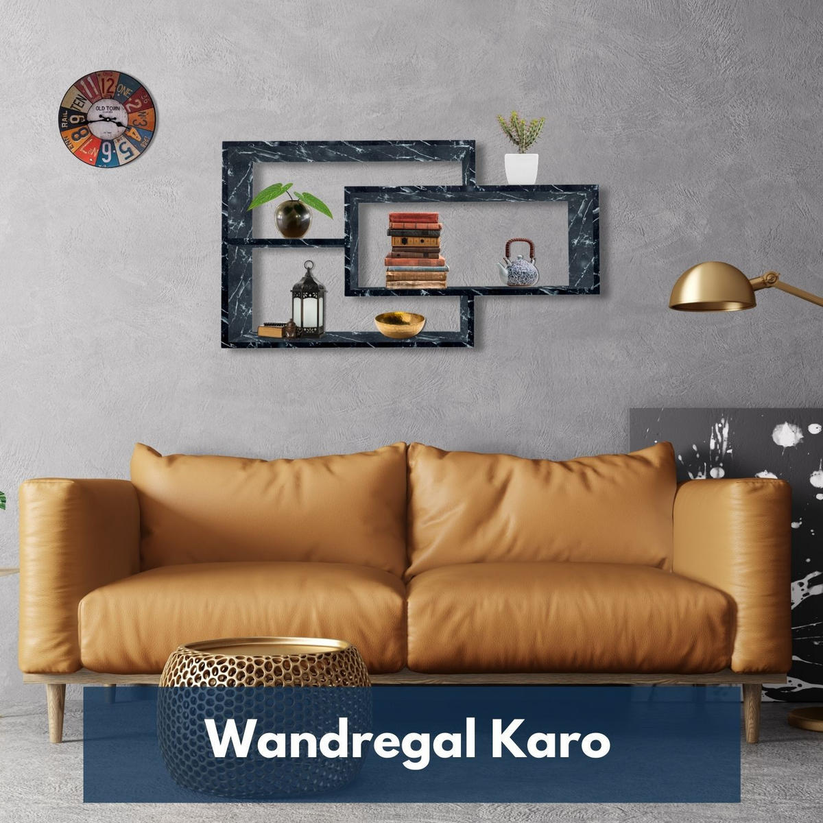 SCHWEBEREGAL KARO Marmorfarbig - Schwarz/Weiß, Holzwerkstoff (20/59/104cm) - Mein-Regal