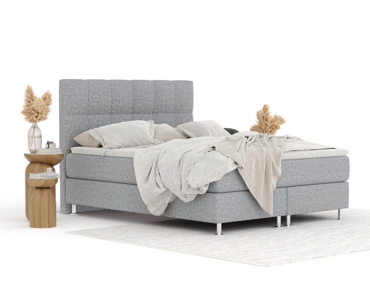 BOXSPRINGBETT Elisio Grau 180/200 cm mit Latex-Topper - Silberfarben/Grau, Holz/Holzwerkstoff (180/200cm) - Maison de Reve