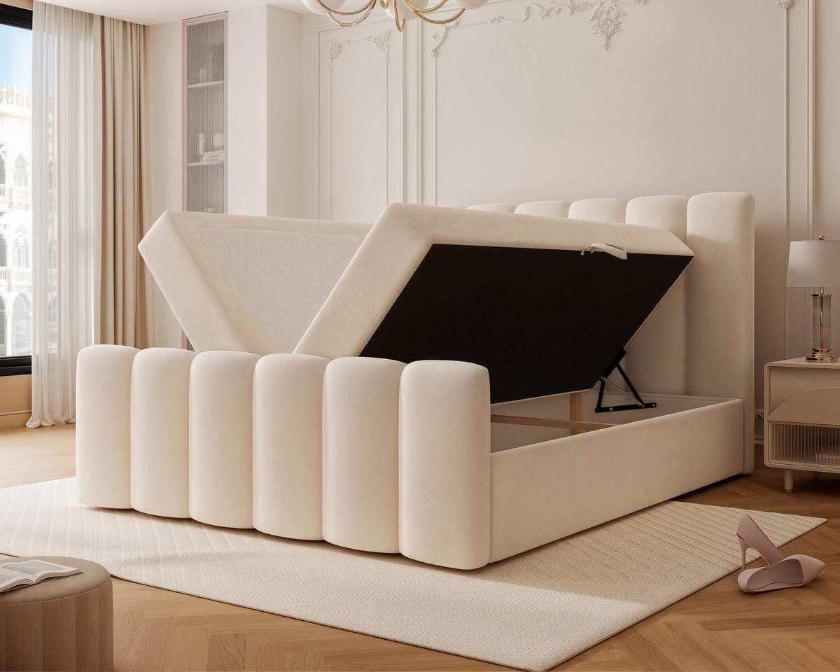BOXBETT FERRERO 160/200 cm, in Beige, mit Matratze - Beige, Textil (160/200cm) - Idohome