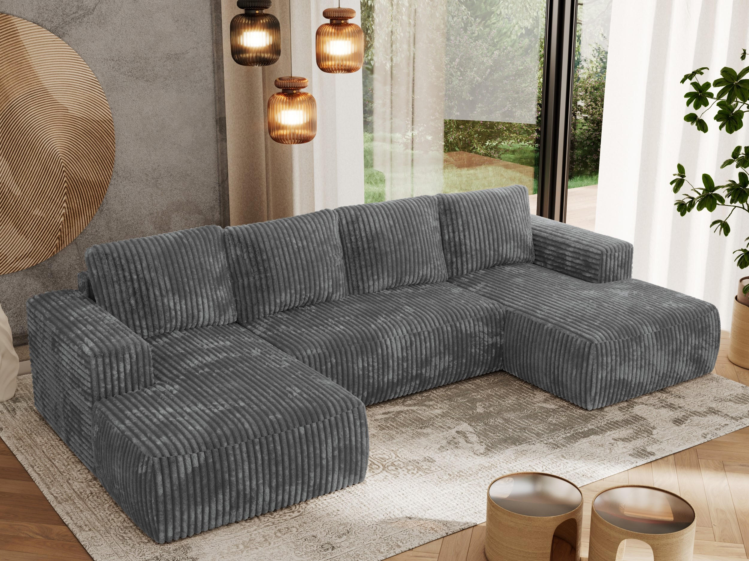 WOHNLANDSCHAFT TRENTINO U Dunkelgrau Cord - Dunkelgrau, Textil (334/91/163cm) - MKS