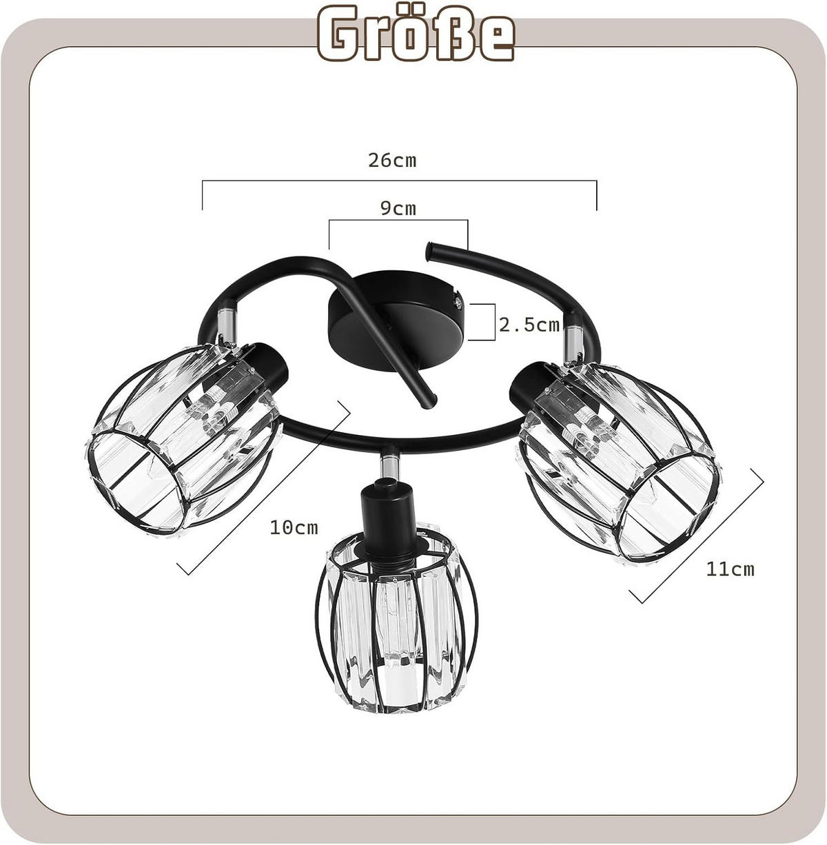 DECKENSTRAHLER Glühla 21/21/26 cm - Schwarz, Glas (26/21/21cm) - ZMH