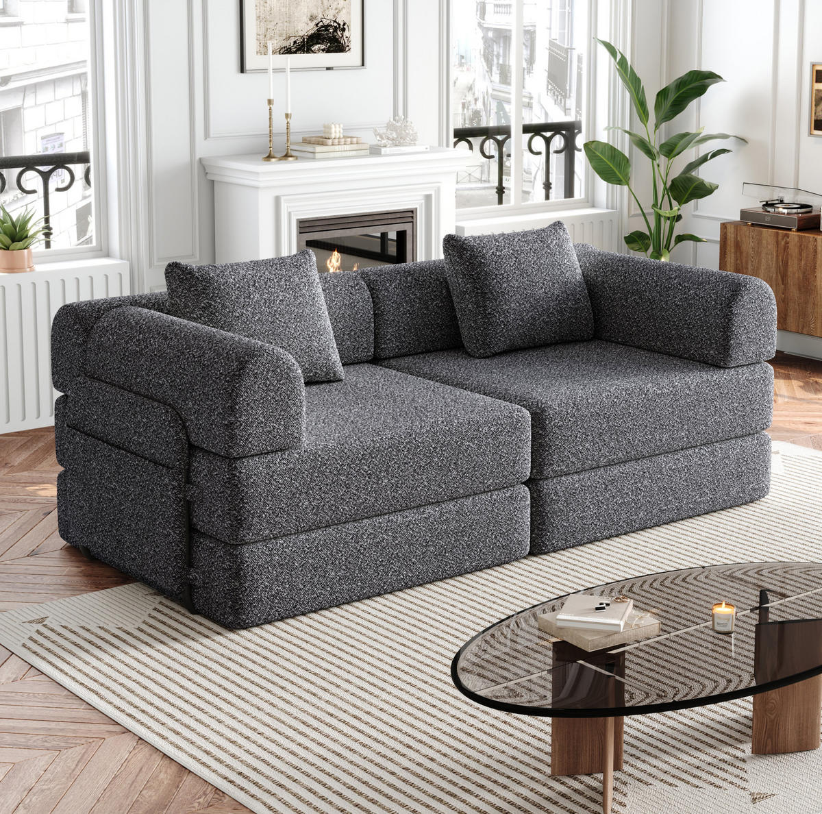 SCHLAFSOFA 2-in-1 Einzelsitzer Chenille Grey - Grau, Kunststoff (91.4/69.8/183.8cm) - Meubliv
