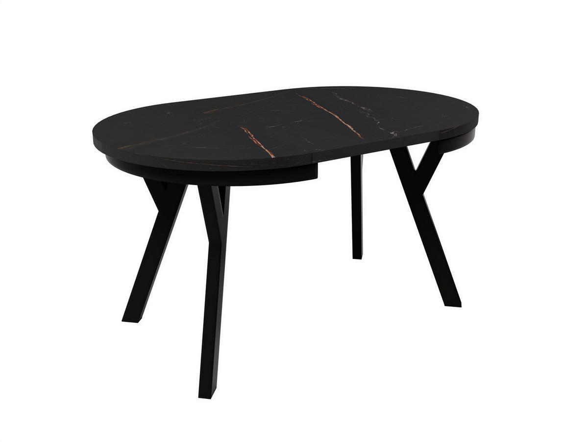 ESSTISCH ARI Rund (90-190 cm Ausziehbar Marmor San Sebastian Schwarz Gold) - Schwarz/Kupferfarben, Holz/Holzwerkstoff (90/90/76cm) - Ravio