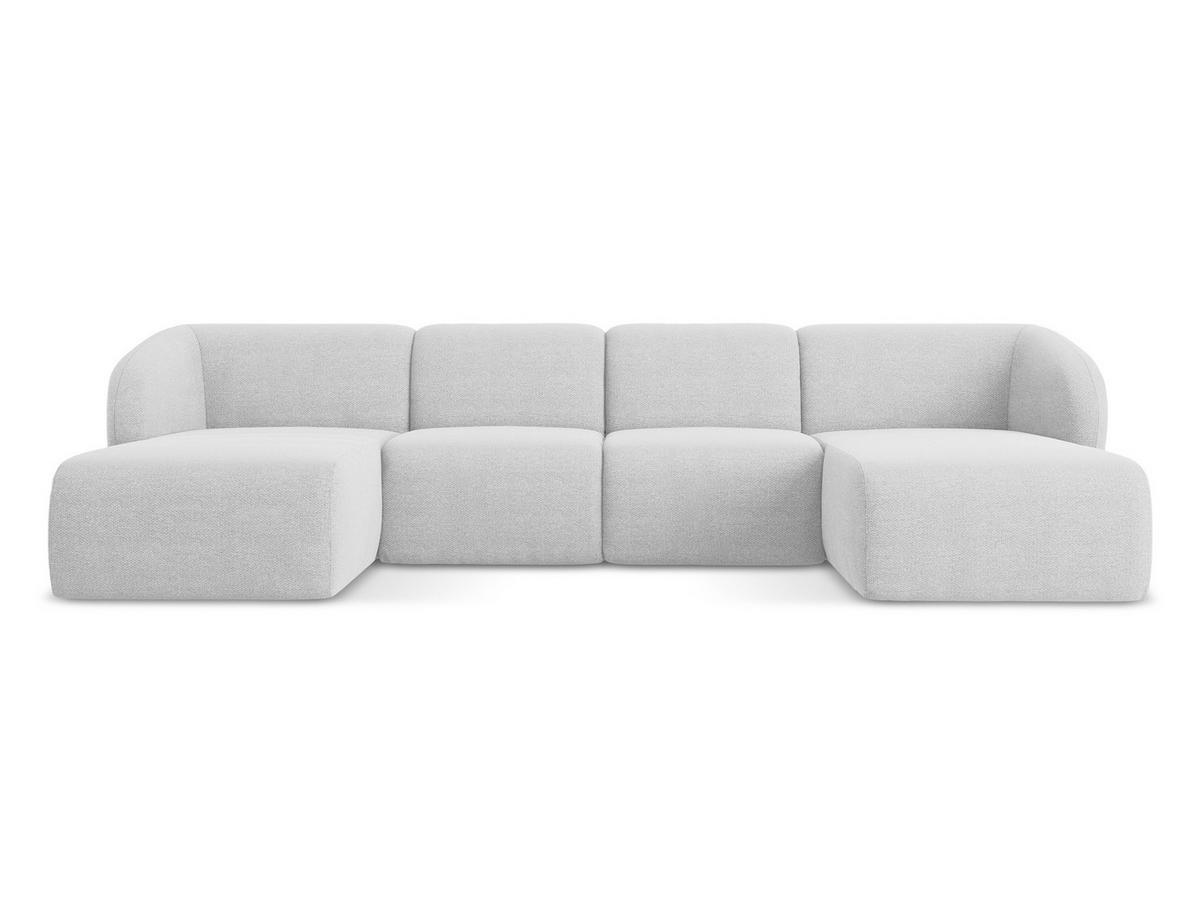WOHNLANDSCHAFT Bouclé Stoff Grau - Silberfarben/Schwarz, Holzwerkstoff/Kunststoff (370/74/170cm) - Makamii