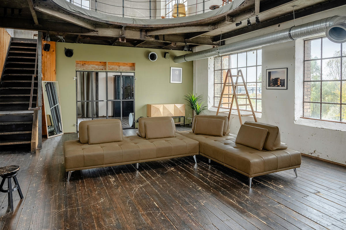 MODULSOFA WIOLO Beige Leder - Beige/Silberfarben, Leder/Metall (350/83/240cm) - KAWOLA