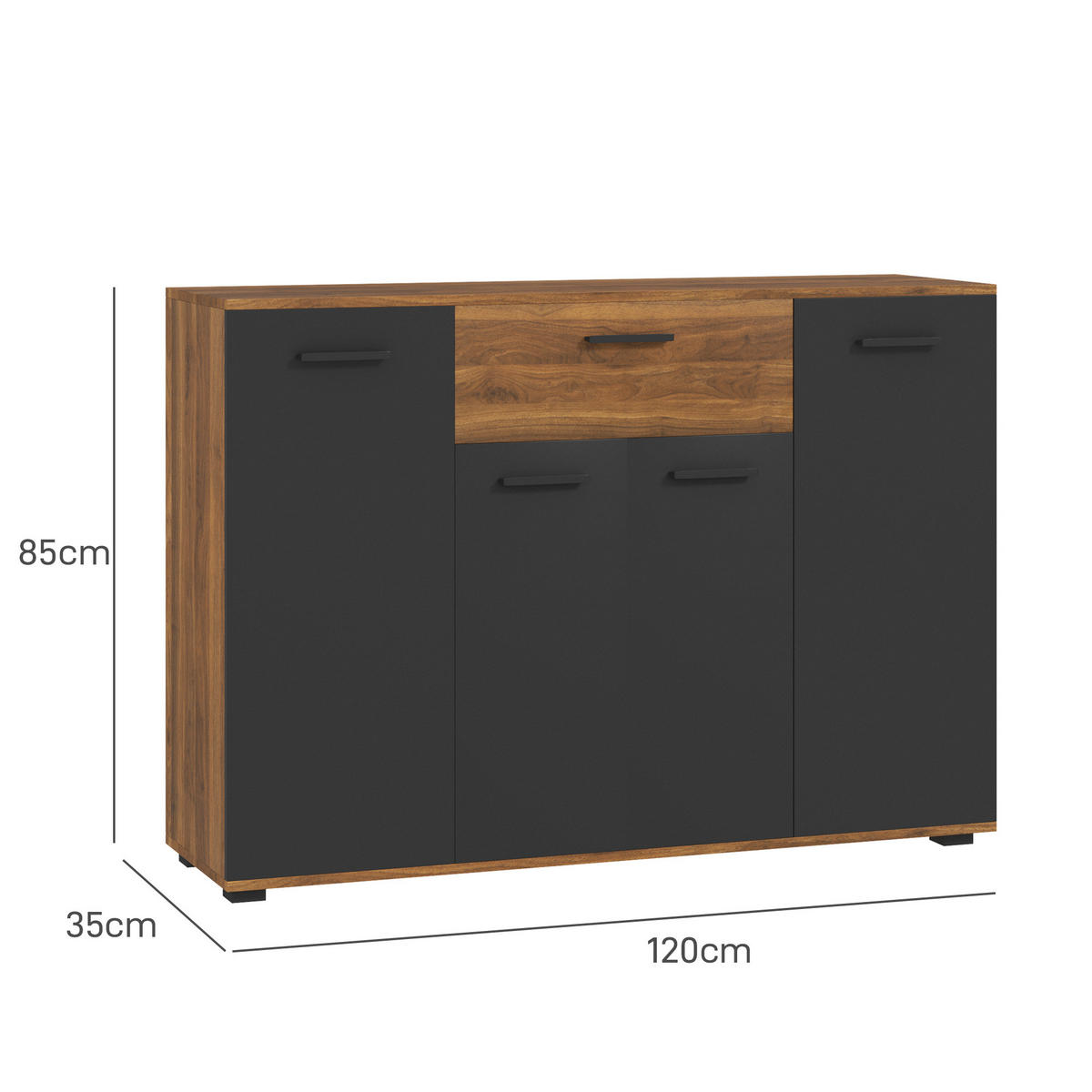 SIDEBOARD DE-11120 4 Türen Braun/Schwarz - Braun, Holzwerkstoff (120/85/35cm) - ComfortXL