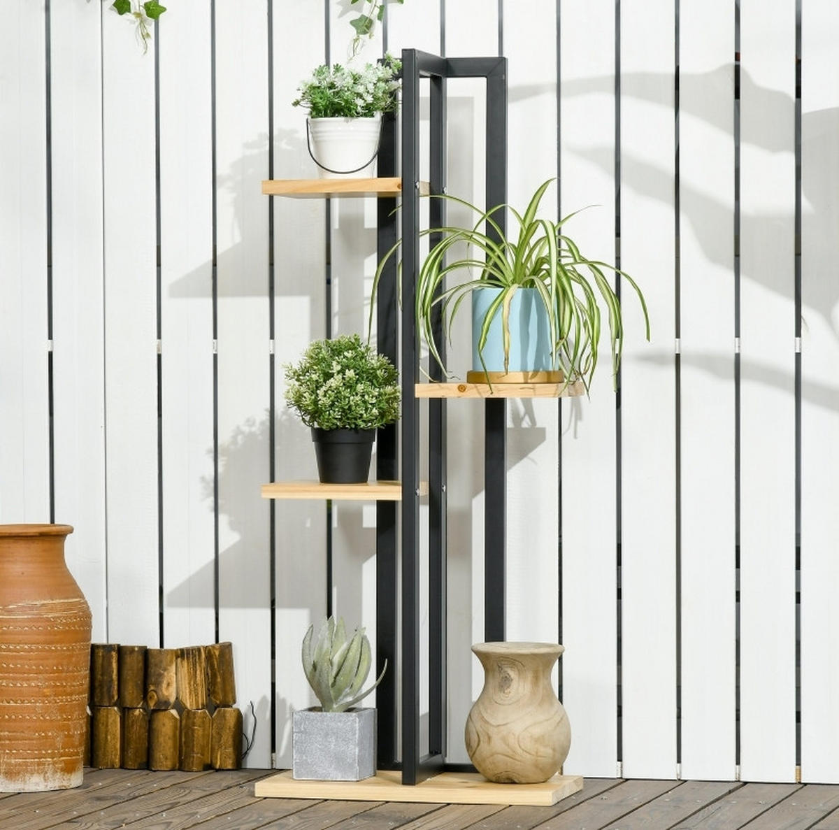 BLUMENTREPPE aus Holz 45x25x110 cm in Schwarz - Schwarz, Holz (25/110/45cm) - Modfu