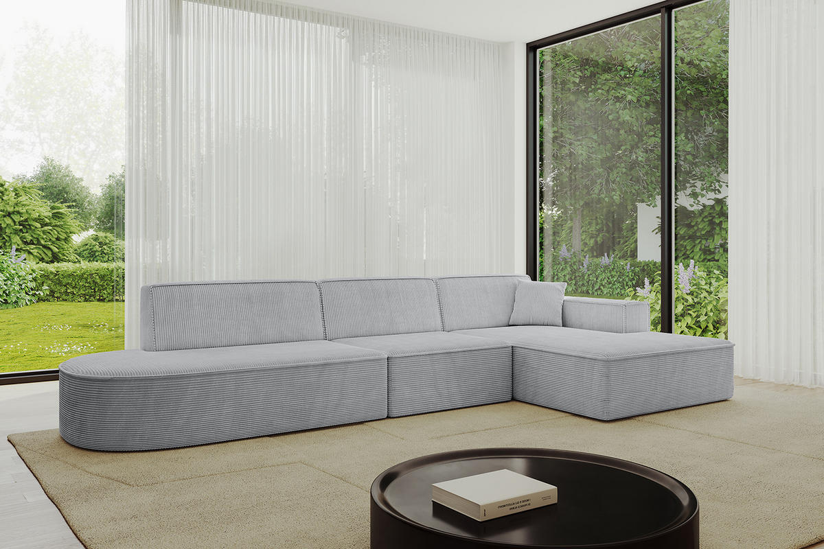 ECKSOFA Ottomane Rechts IREA-L2-v4 - 327x165x77 cm Grau - Grau, Holzwerkstoff/Textil (327/165cm) - ALTDECOR