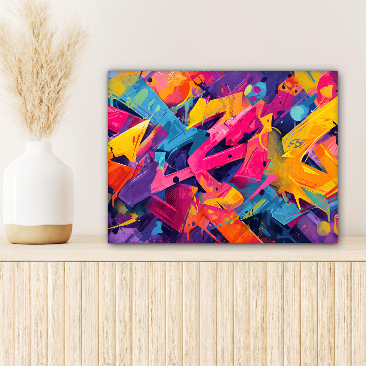 LEINWANDBILD Abstrakt - Formen - Farbenfroh Wandbild 40x30 cm - Magenta, Textil (40/30cm) - MuchoWow