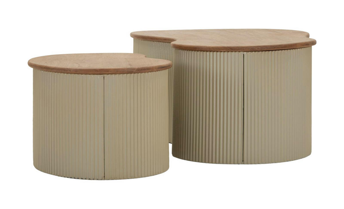 COUCHTISCHE IM 2ER-SET Frankfurt, weiß und braun, Kautschukholz und Metall, Höhen 32 und 28 cm - Weiß/Braun, Holz/Metall (53/87/32cm) - Mauro Ferretti