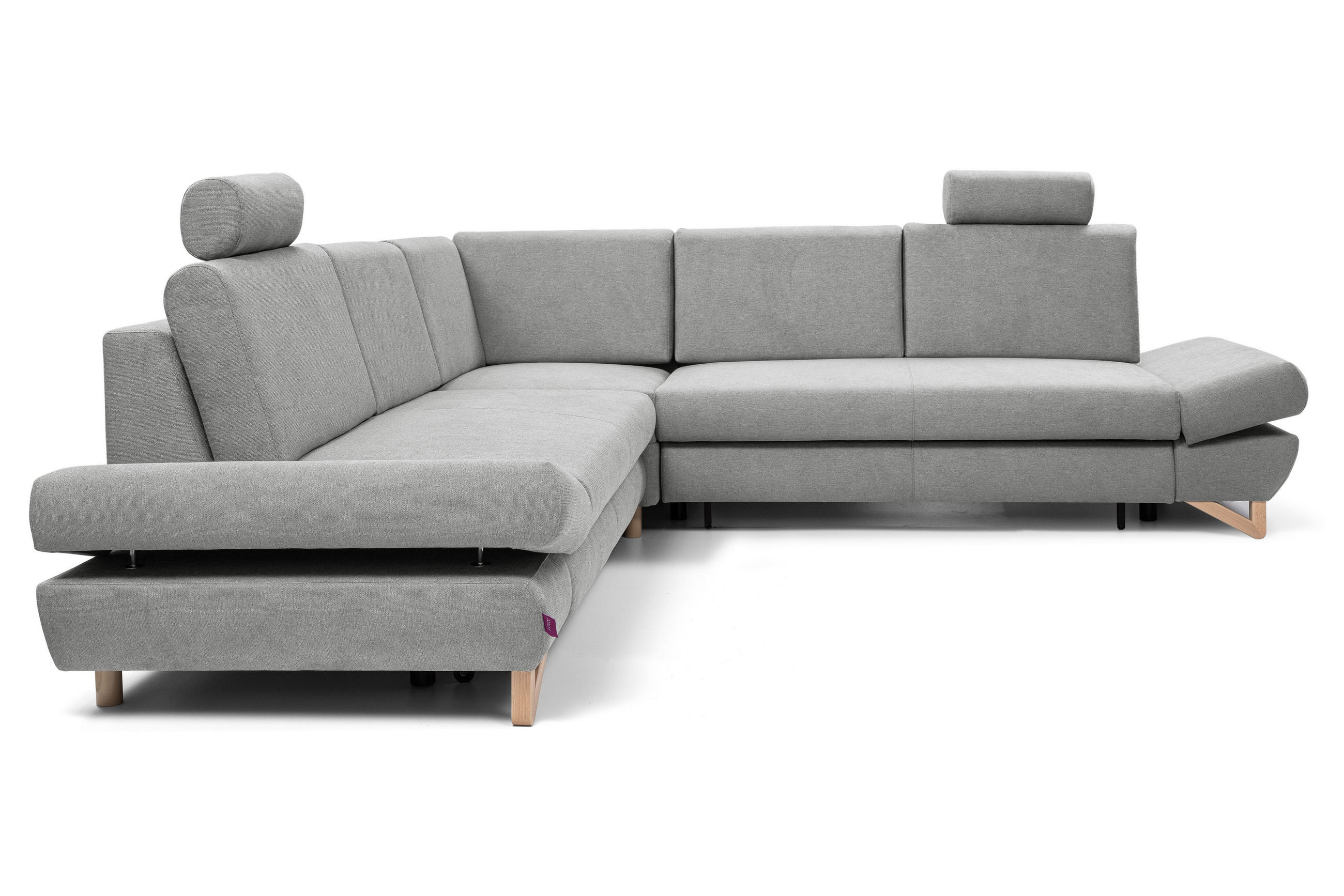 ECKSOFA CASA III L-S Grau Plüsch-Stoff mit Schlaffunktion - Grau, Holz (272/272cm) - MASSENO