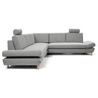 ECKSOFA CASA III L-S Grau Plüsch-Stoff mit Schlaffunktion - Grau, Holz (272/272cm) - MASSENO