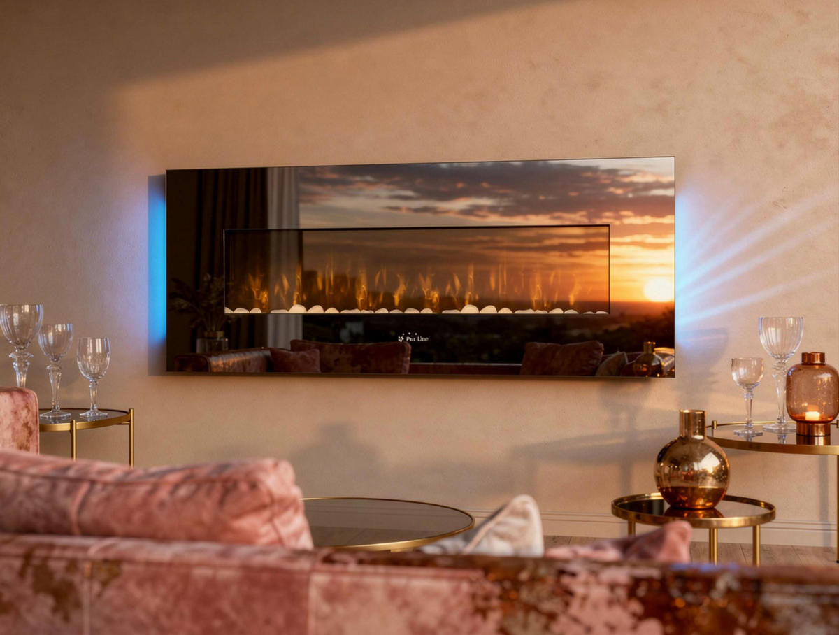 ELEKTROKAMIN Silber Wandmodell mit Heizung 2000 W - Silberfarben, Glas (140/56/11cm) - Purline