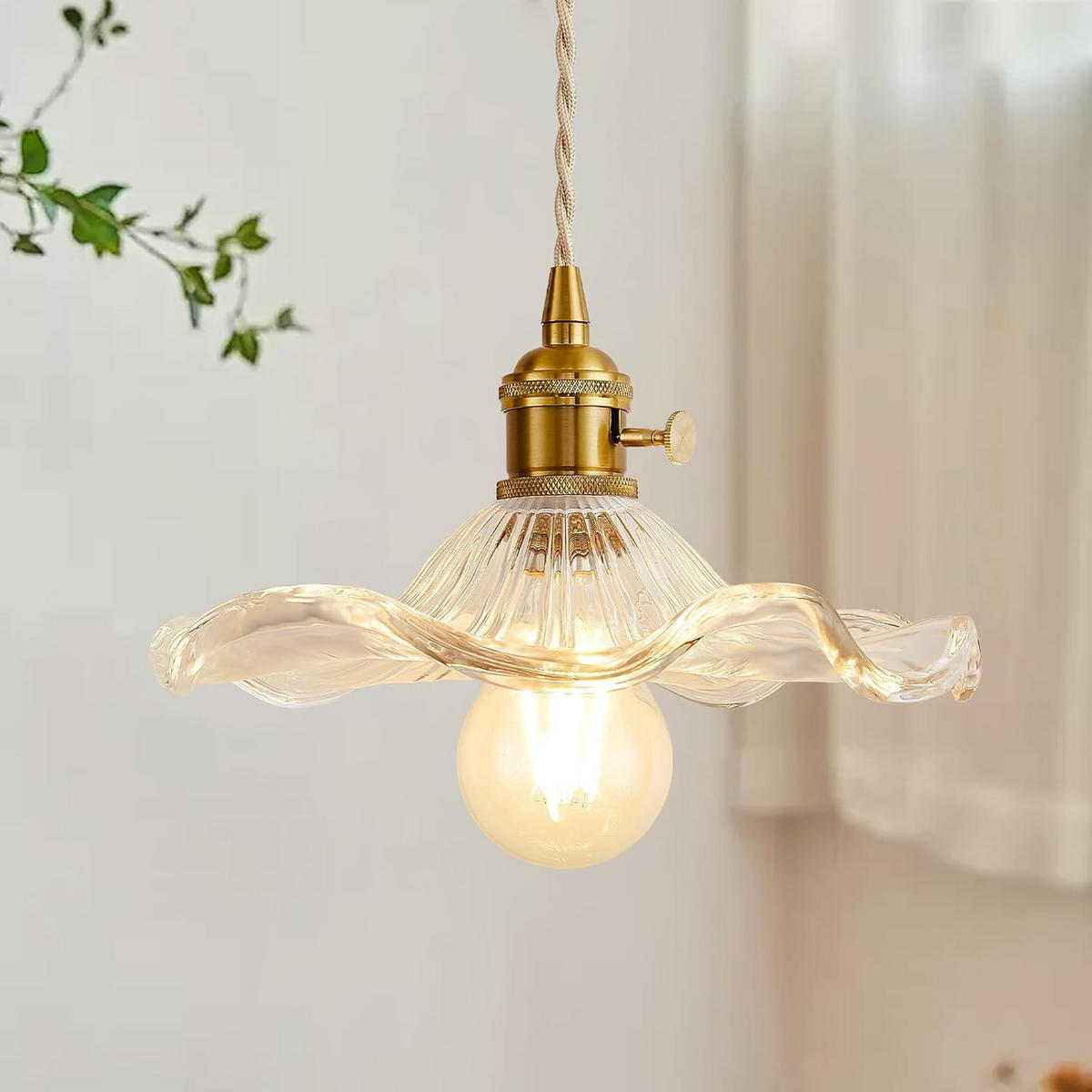 PENDELLEUCHTE Glas Blume Modern, Wellenmuster Wohnzimmer Küche Flur Bad - Weiß, Glas (27/27/16cm) - Weltevree