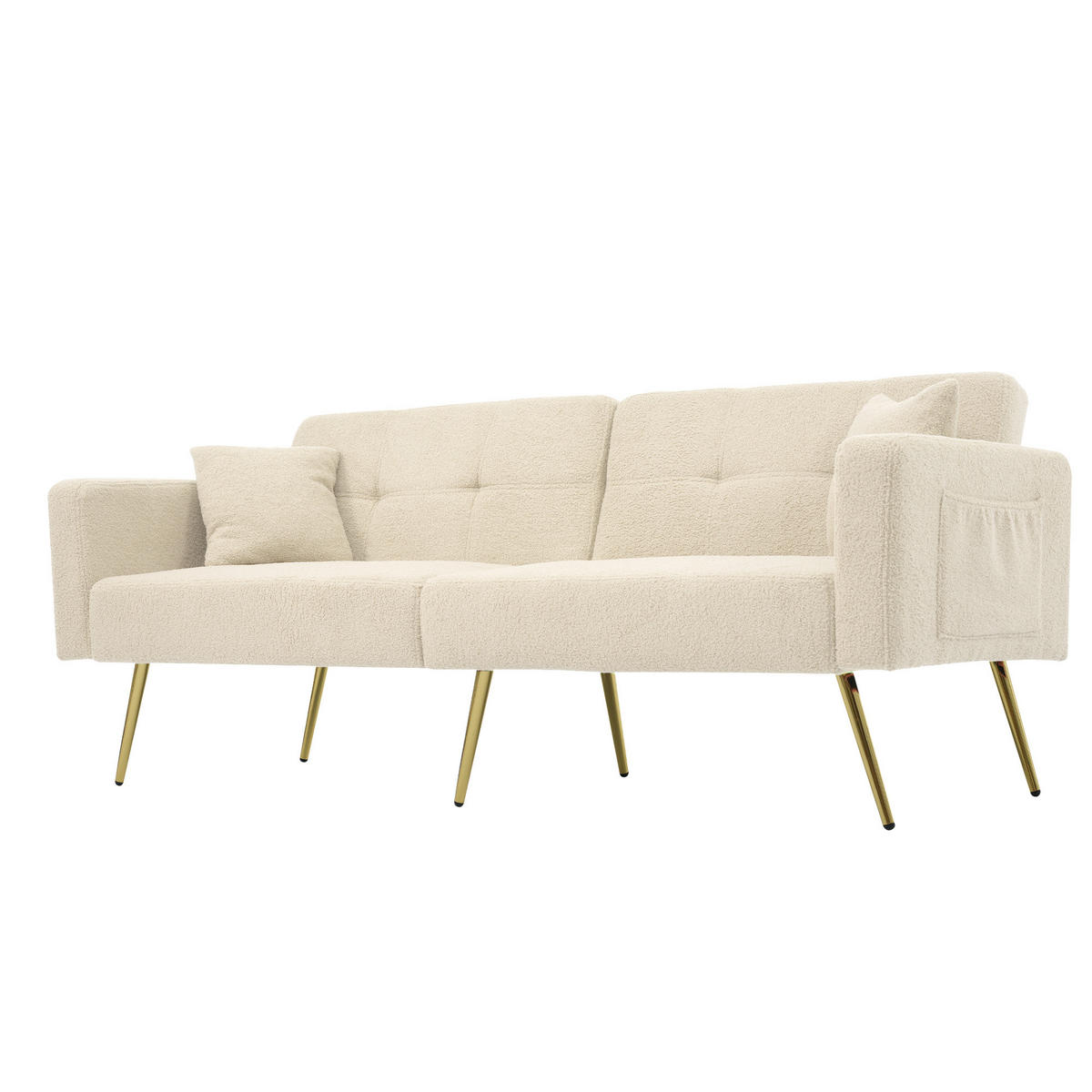 SCHLAFSOFA 175/64/72 cm Beige Wollstoff mit Kissen und seitlichen Aufbewahrungstaschen - Beige, Textil (64/72/175cm) - Oxeza