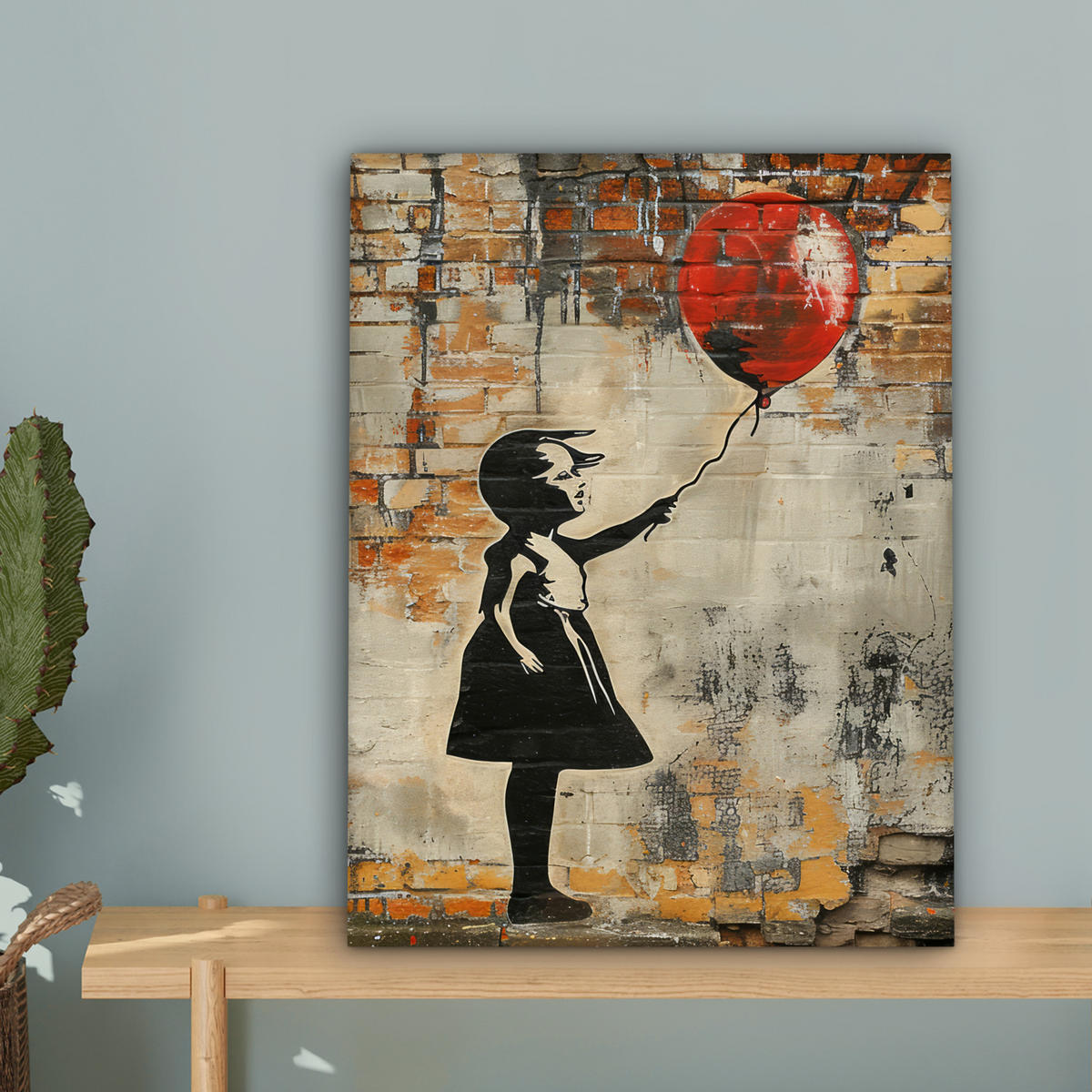 LEINWANDBILD Graffiti - Banksy - Mädchen - Straßenkunst Room Decor 30x40 cm - Sandfarben, Textil (30/40cm) - MuchoWow
