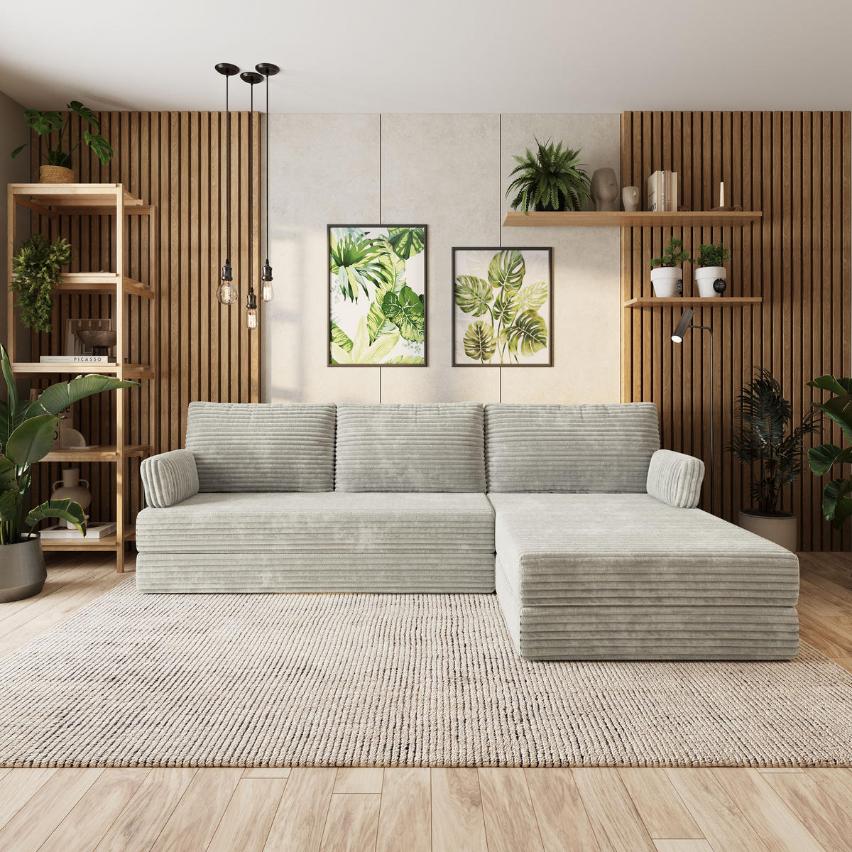 ROHOVÁ SEDAČKA ANKO modulární Boneless pohovka s funkcí spaní, světle šedá TILIA 83 - světle šedá, textil (270/160cm) - MASSENO