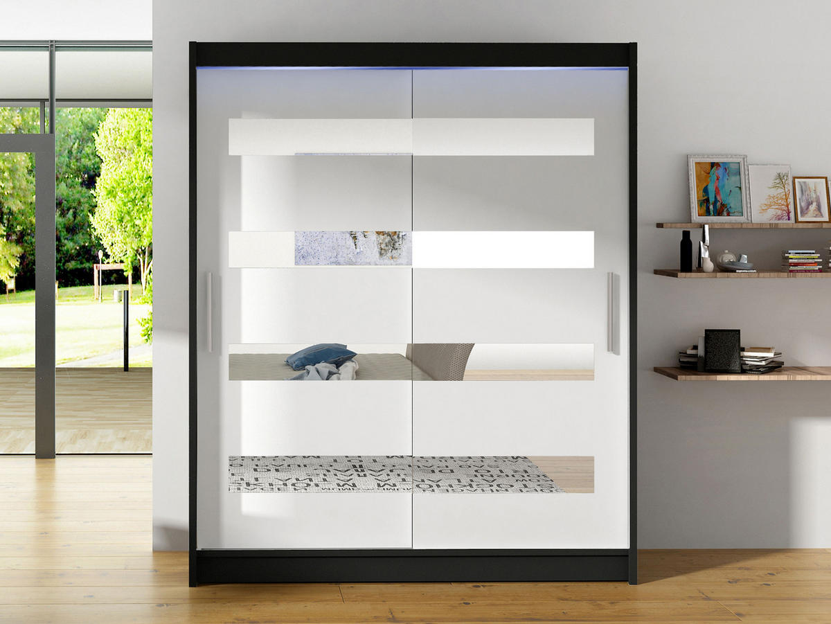 SCHWEBETÜRENSCHRANK Westa XIII, mit RGB LED Beleuchtung - Silberfarben/Multicolor, Holzwerkstoff/Metall (150/200/58cm) - MIRJAN24