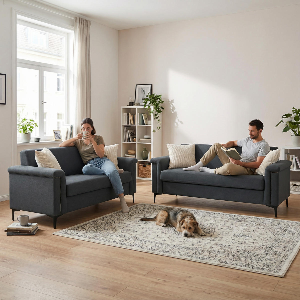 SOFA 2er-Set 172 cm Stoff Dark Gray - Dunkelgrau, Holz (73.5/81.5/172.1cm) - Meubliv