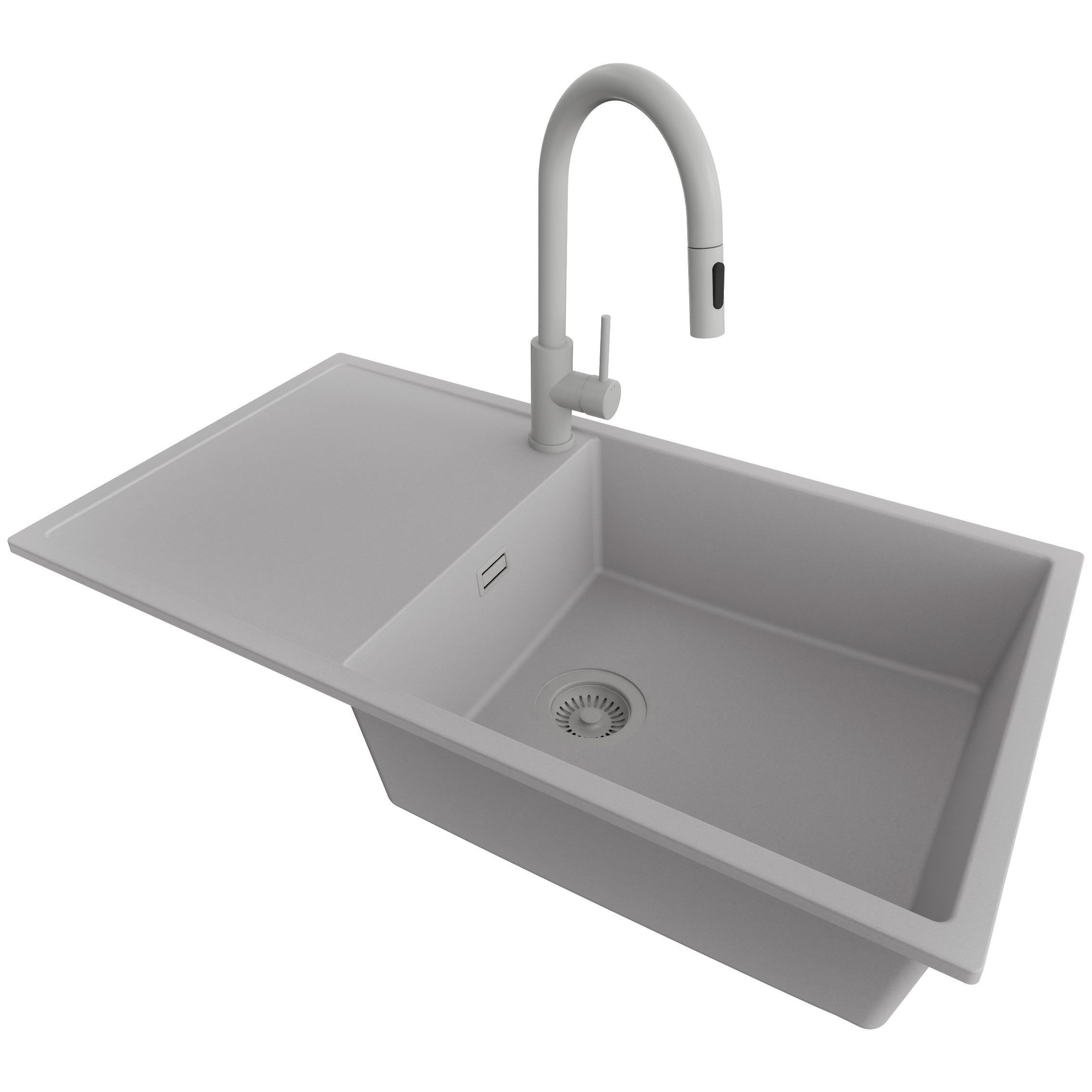GRANITSPÜLE Ibiza, 2-er set Grau 90/50 cm 1 Becken + Küchenarmatur 40/20 cm + Ablauf-Set ab 60er Unterschrank - Grau, Kunststoff (90/19/50cm) - Primagran