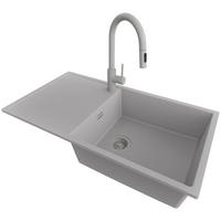 GRANITSPÜLE Ibiza, 2-er set Grau 90/50 cm 1 Becken + Küchenarmatur 40/20 cm + Ablauf-Set ab 60er Unterschrank - Grau, Kunststoff (90/19/50cm) - Primagran