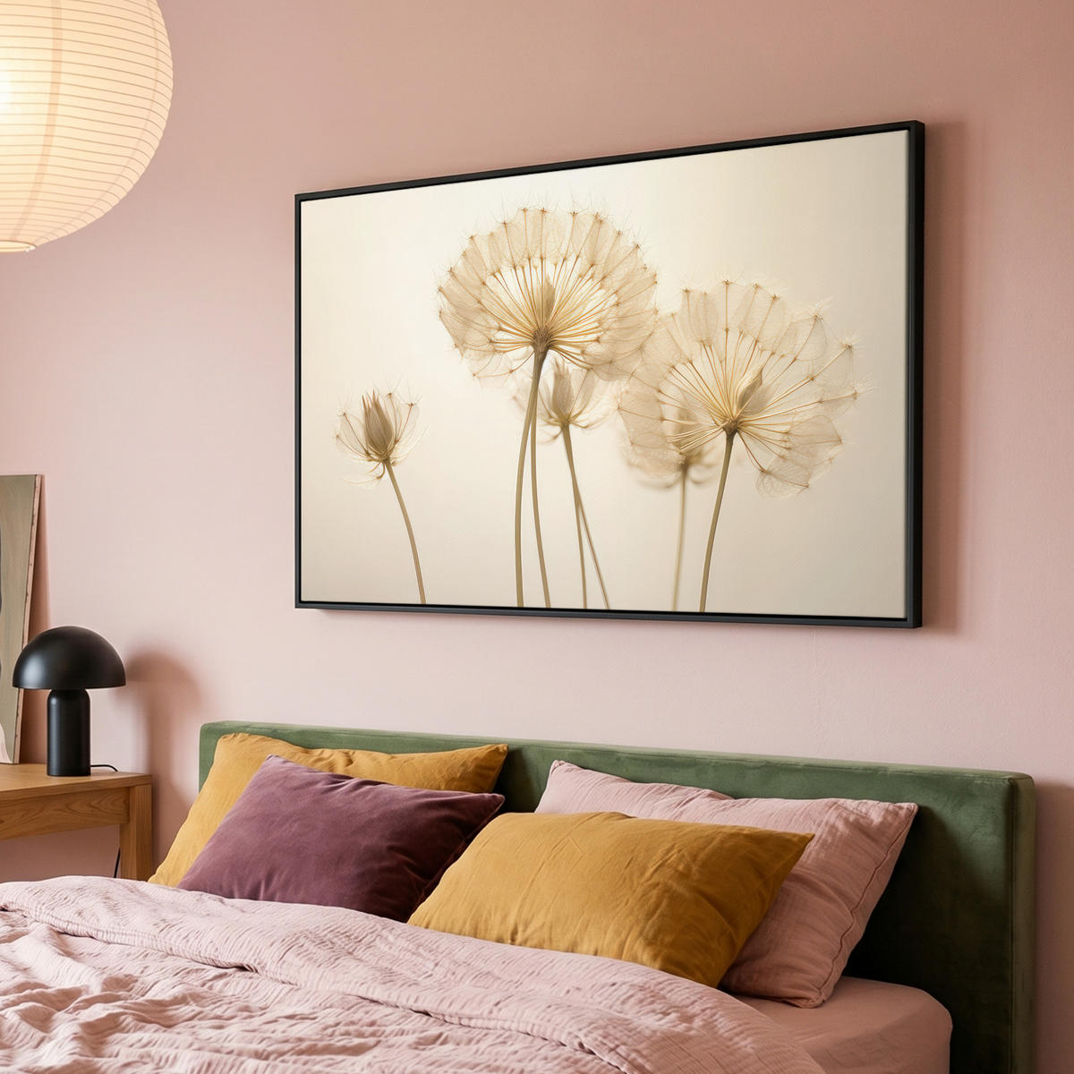 LEINWAND Bilder mit Rahmen - Sonnenlicht - Löwenzahn - Botanisch - Blumen - 140x90 - Creme, Textil (140/90cm) - MuchoWow
