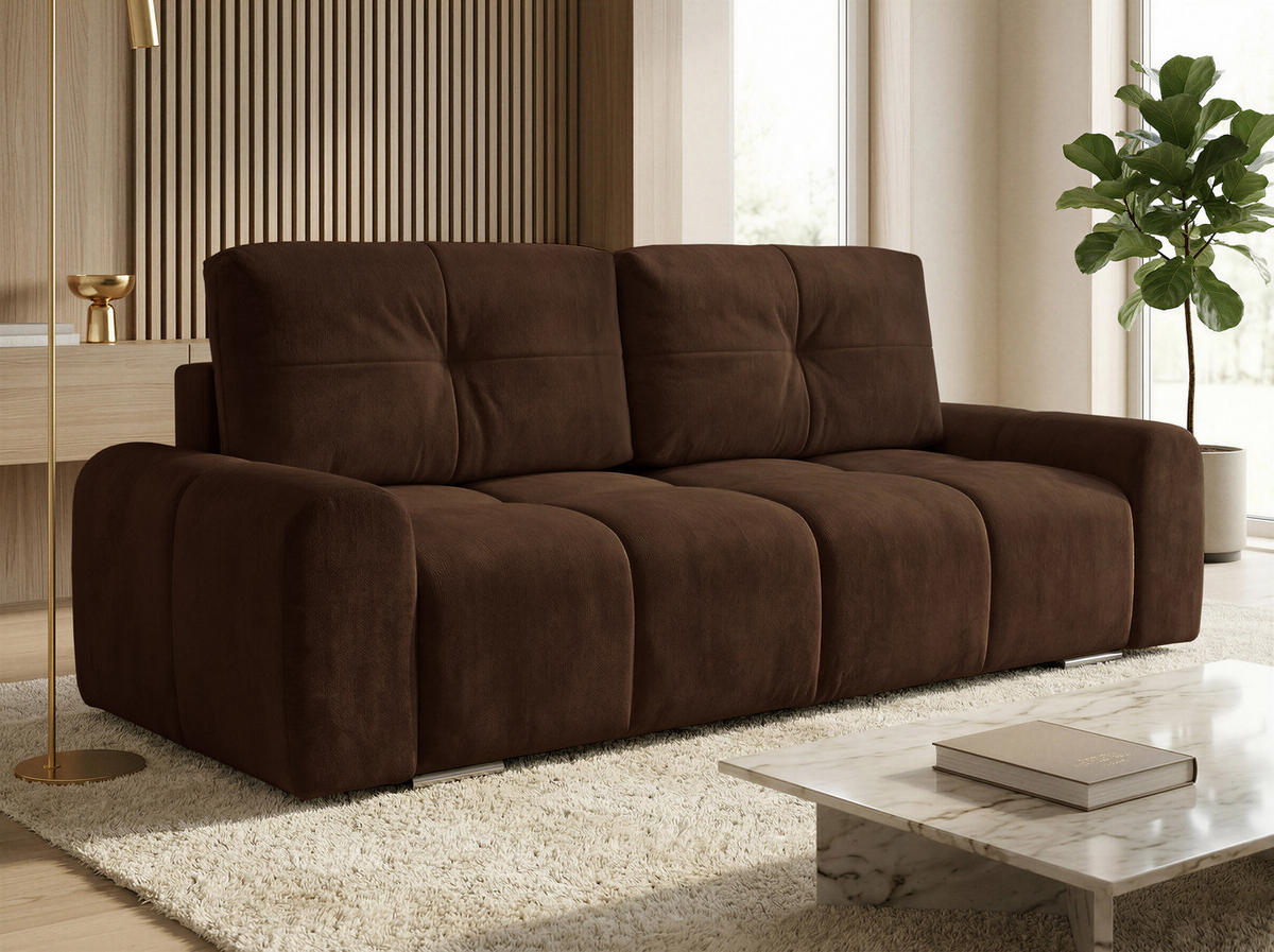 SCHLAFSOFA Fluffy - Braun (Vibe 26) - Chromfarben/Braun, Holz/Kunststoff (245/100/99cm) - Sofnet
