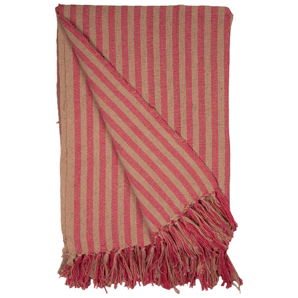 DECKE Streifen Design 130x180 cm, 100% Baumwolle, Rosa/Beige - Rosa, Textil (130/180cm) - Au Maison