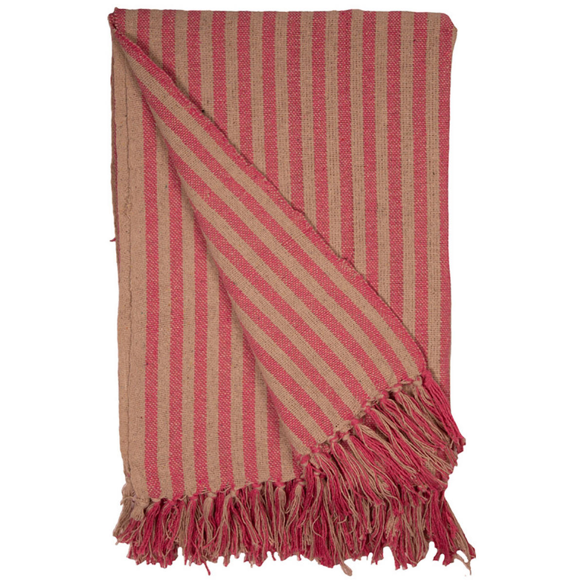 DECKE Streifen Design 130x180 cm, 100% Baumwolle, Rosa/Beige - Rosa, Textil (130/180cm) - Au Maison