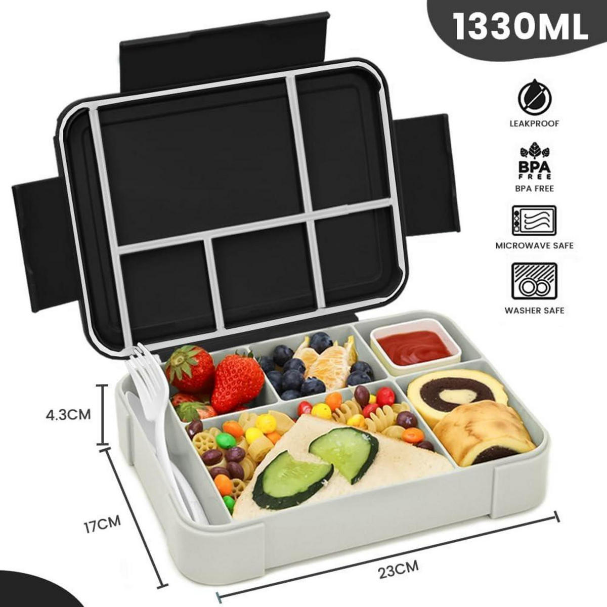 BROTDOSE 2-teiliges Set mit 6 Fächern und Besteck - Multicolor, Kunststoff (17/4.3/23cm)
