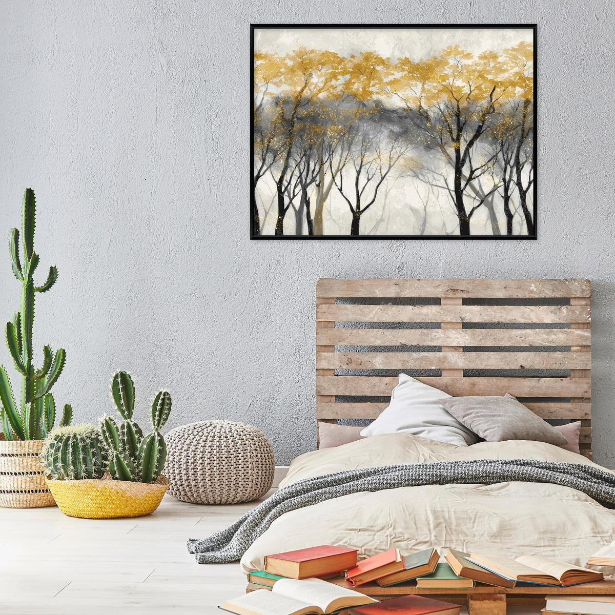 BILDER mit Rahmen Wald Bäume Golden 120x80 cm - Multicolor, Holzwerkstoff (120/80cm) - Wallarena