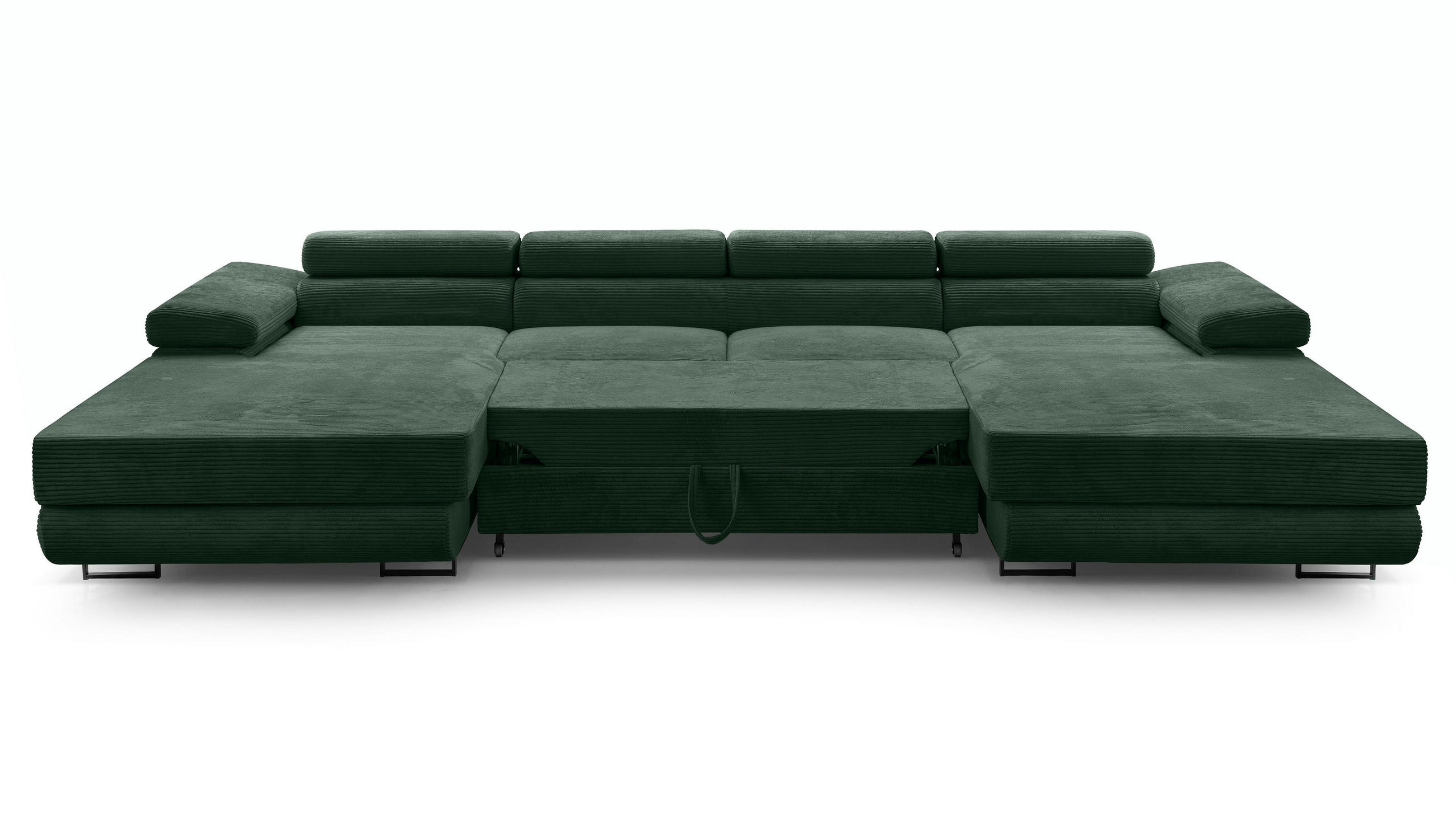 WOHNLANDSCHAFT Arborio Dunkelgrün 352/202/90 cm mit Schlaffunktion - Dunkelgrün/Schwarz, Textil/Metall (352/90/202cm) - AX Living