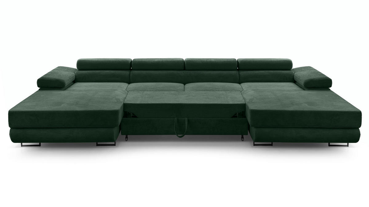 WOHNLANDSCHAFT Arborio Dunkelgrün 352/202/90 cm mit Schlaffunktion - Dunkelgrün/Schwarz, Textil/Metall (352/90/202cm) - AX Living