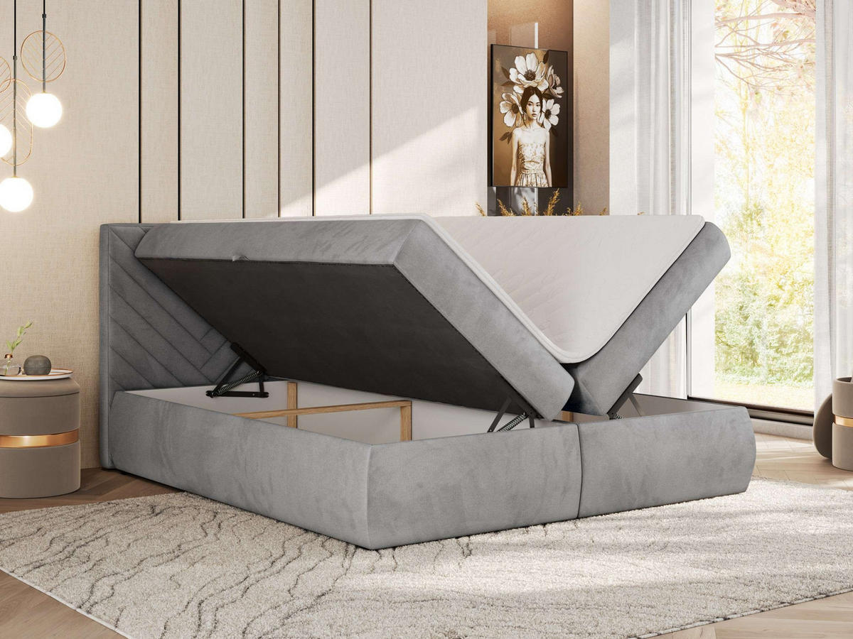 BOXBETT AVERTA 140/200 - Hellgrau Velvet - H3 - Hellgrau, Textil (140/200cm) - MKS