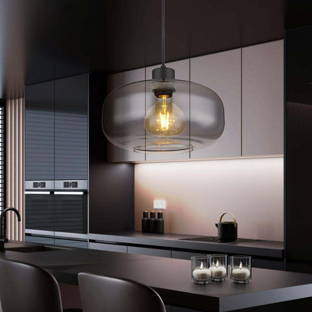 LED HÄNGELEUCHTE Metall Grau Rauchglas - Grau, Glas (28/28/120cm) - Globo Lighting