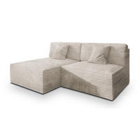 ECKSOFA FIORO Creme Kordstoff mit Schlaffunktion - Creme, Holz (204/148cm) - MASSENO