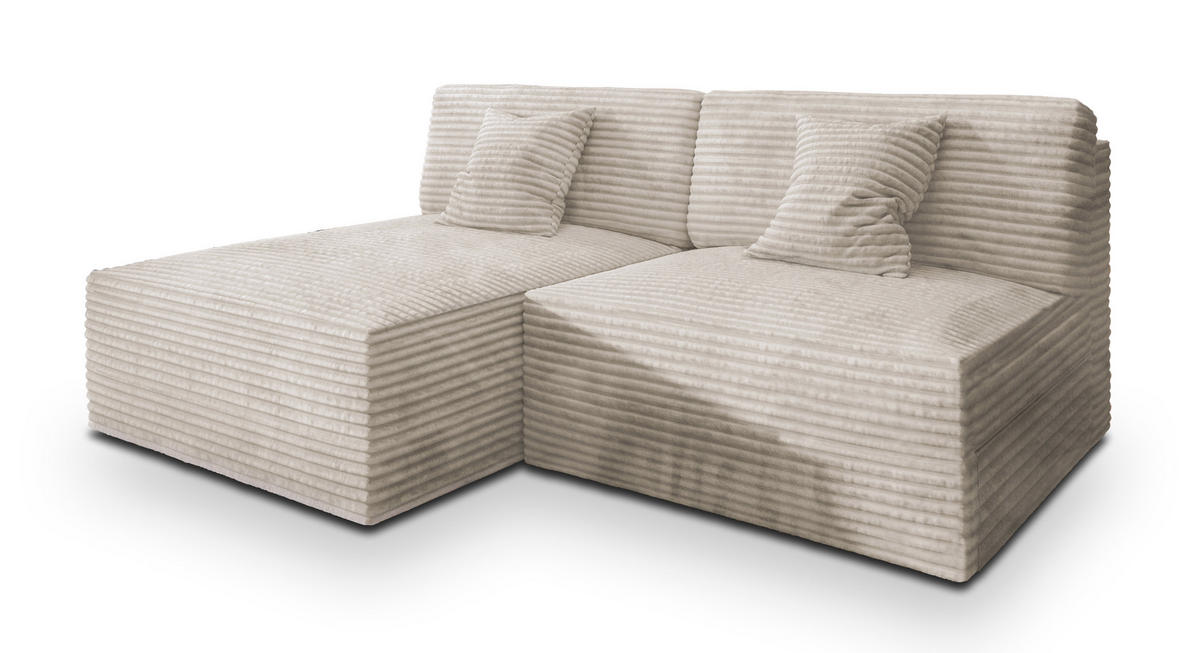 ECKSOFA FIORO Creme Kordstoff mit Schlaffunktion - Creme, Holz (204/148cm) - MASSENO