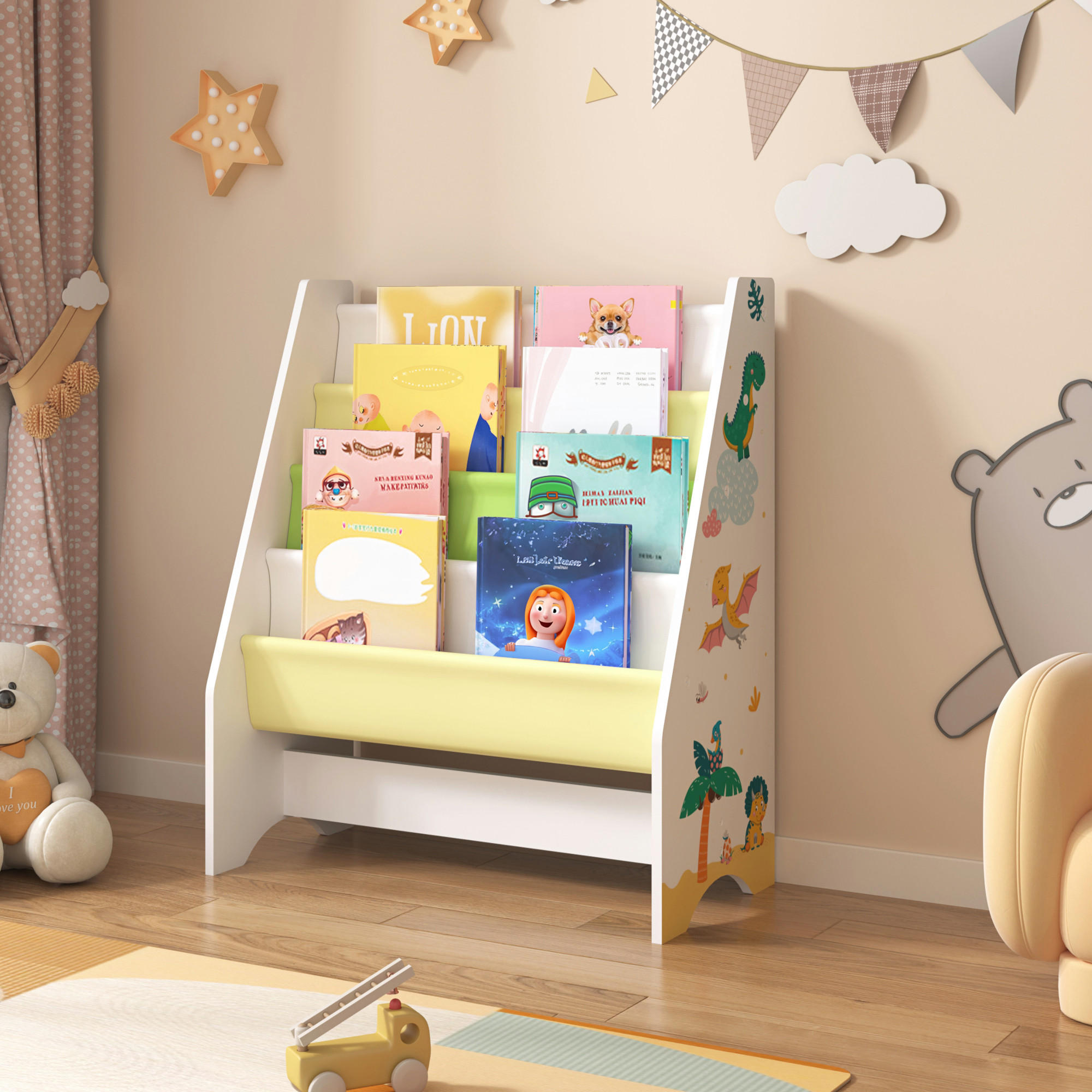 KINDERREGAL Fisterra - Gelb/Weiß, Holzwerkstoff/Textil (62/74/29cm) - [en.casa]