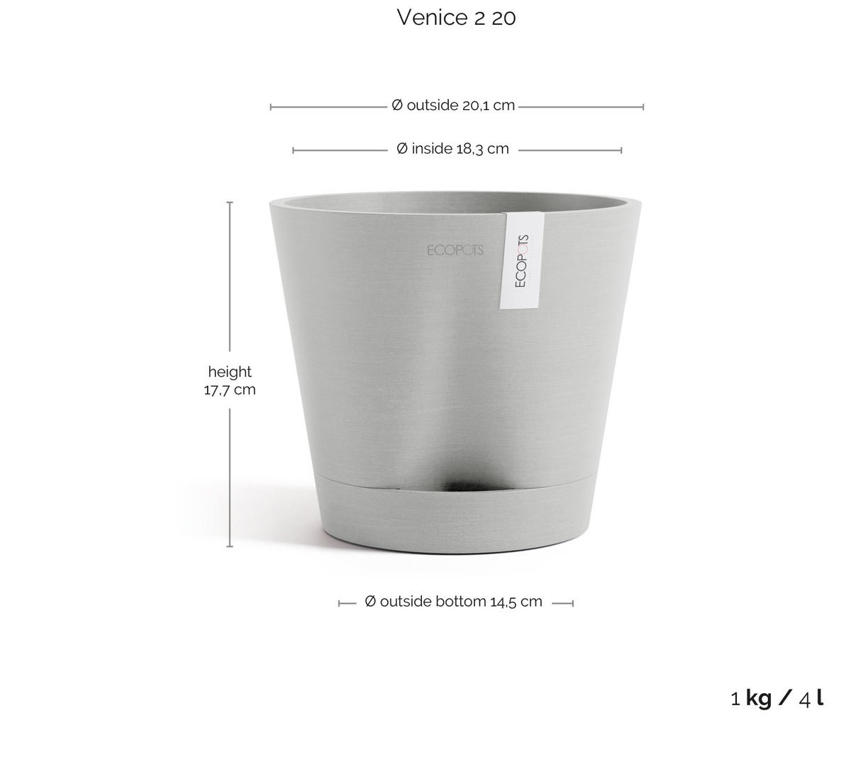 BLUMENTOPF Venice 20,1/17,7 cm Hellgrau - Hellgrau, Kunststoff (20.1/17.7cm) - Ecopots