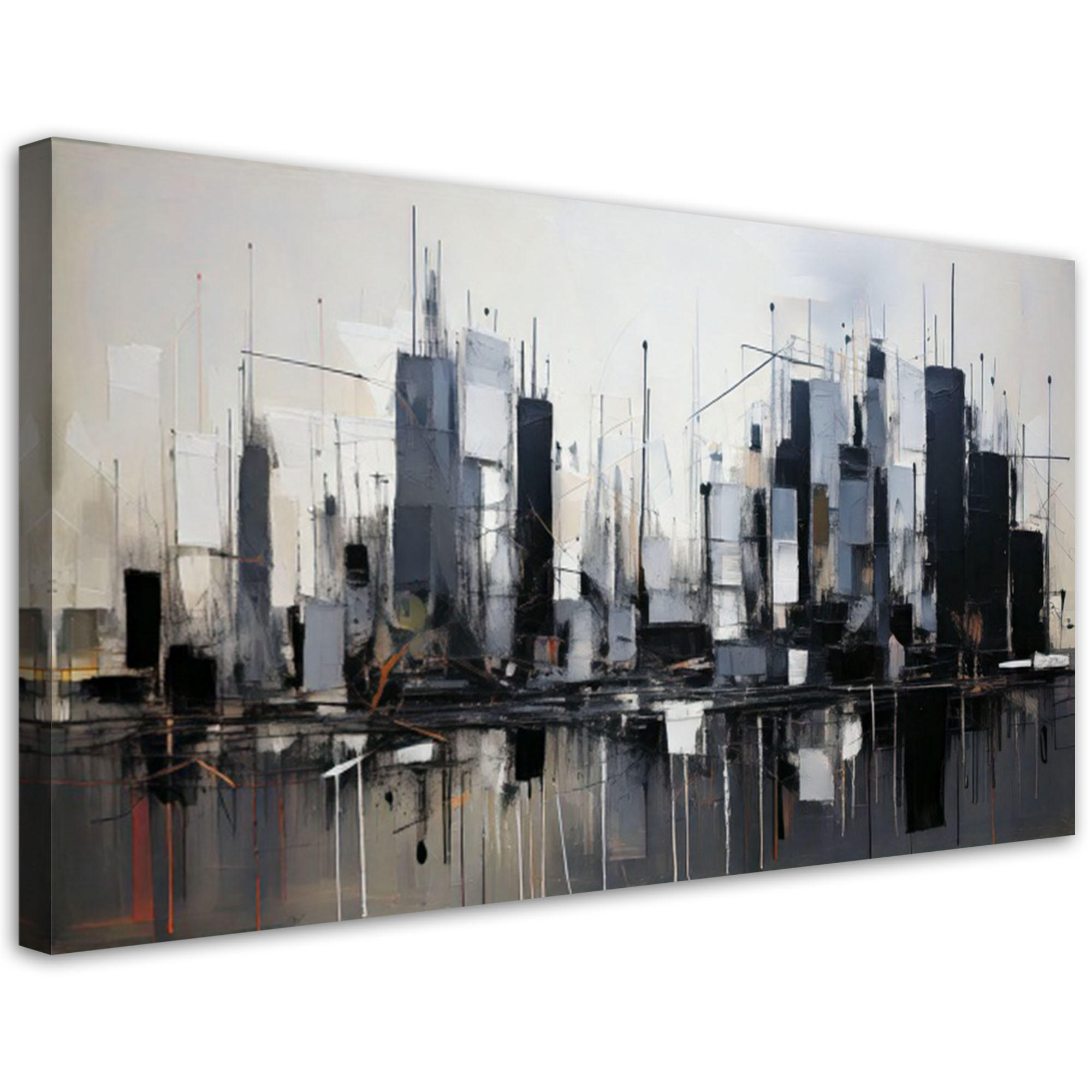 LEINWANDBILD Stadt Abstraktion Grau Architektur 80x40cm - Grau, Textil (80/40cm) - Feeby