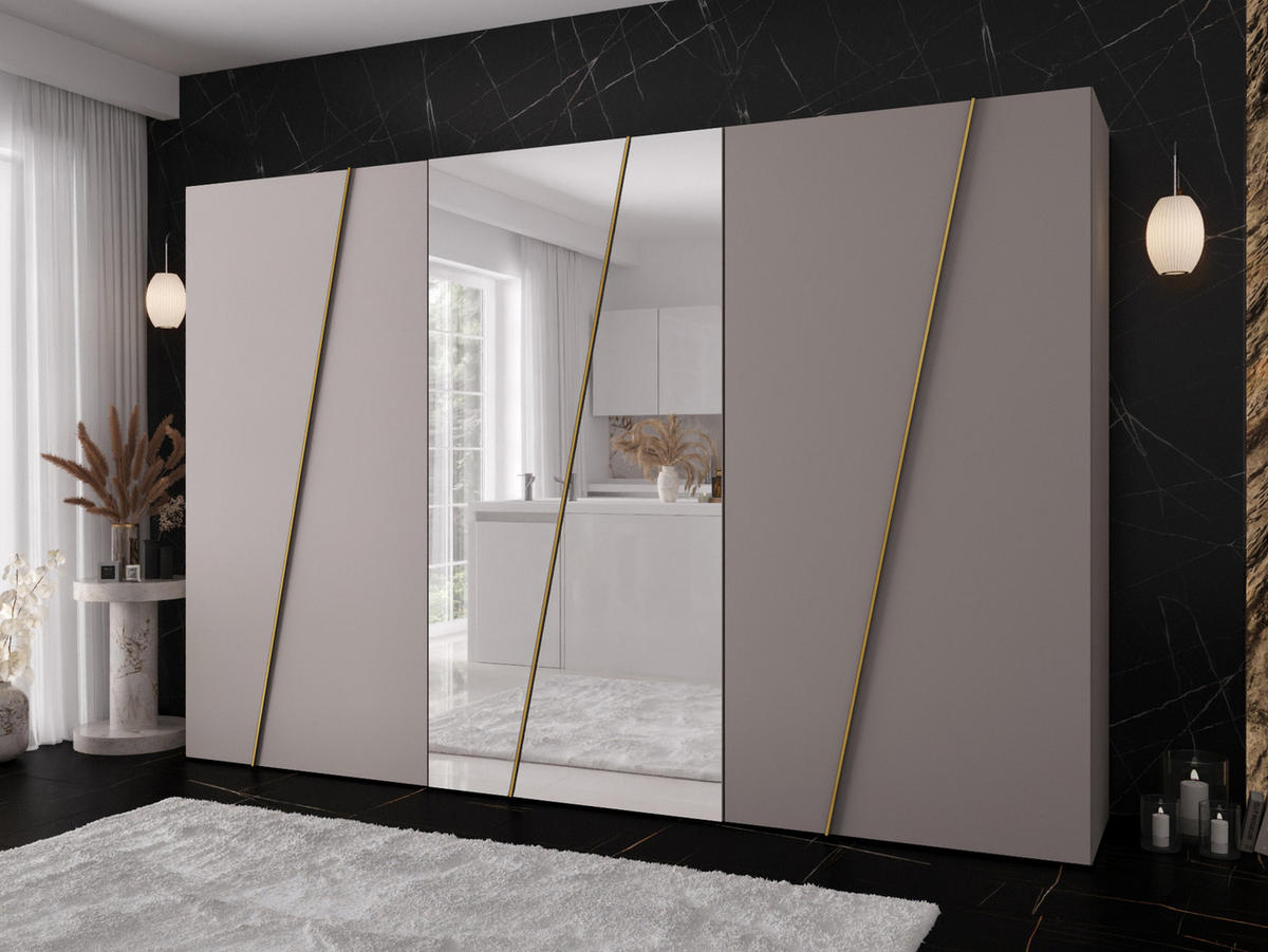 DREHTÜRENSCHRANK Zen 2L 300 cm - Kaschmir/Goldfarben, Holzwerkstoff/Kunststoff (300/202/50cm) - MIRJAN24