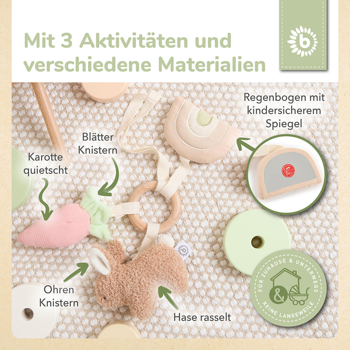 ACTIVITY Spielzeug Hase aus Boucle - Ab - Braun, Holz (20/14cm) - Bieco Spielwaren