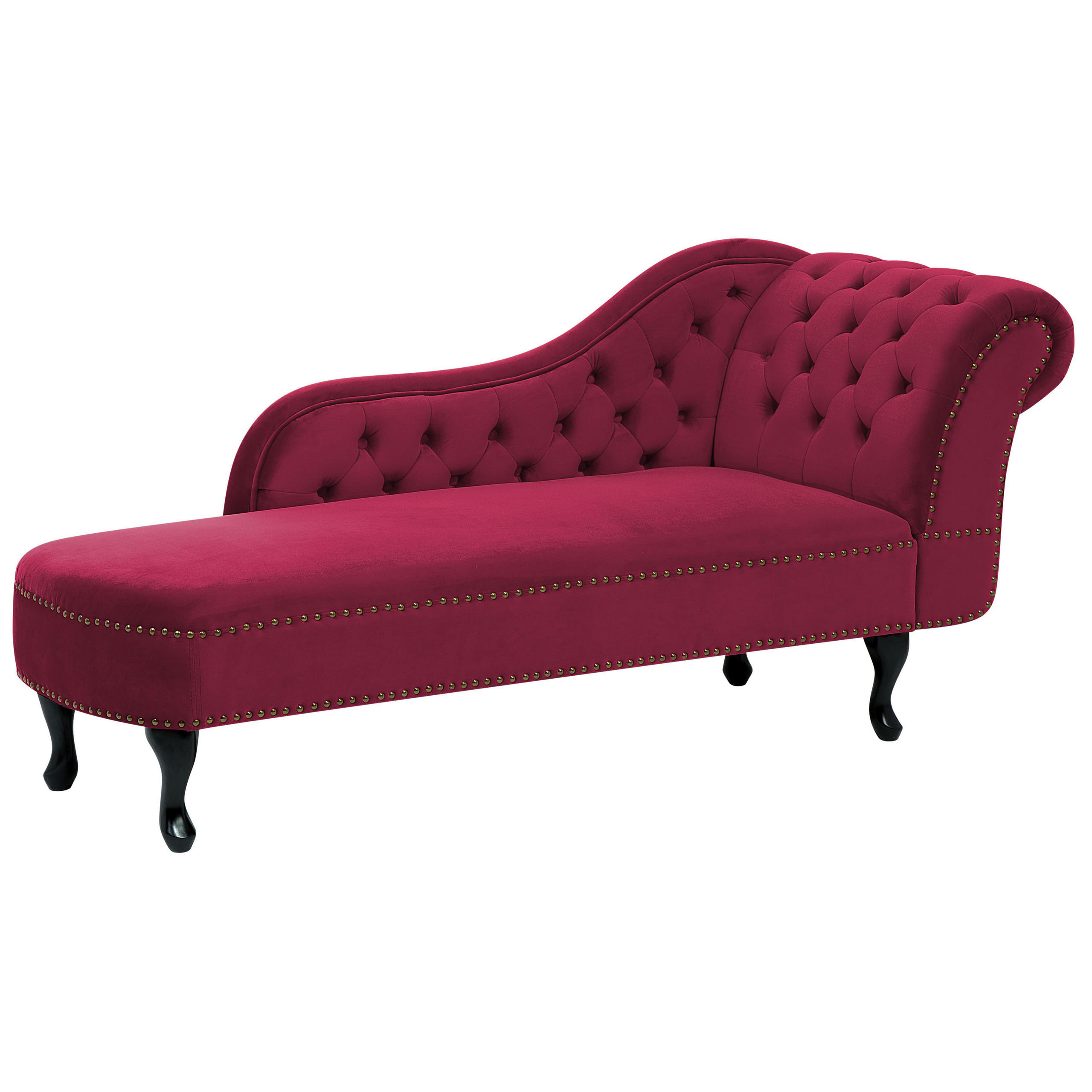 CHAISELONGUE Samtstoff burgunderrot rechtsseitig Nimes - Dunkelbraun/Rot, Textil (170/79/61cm) - Beliani