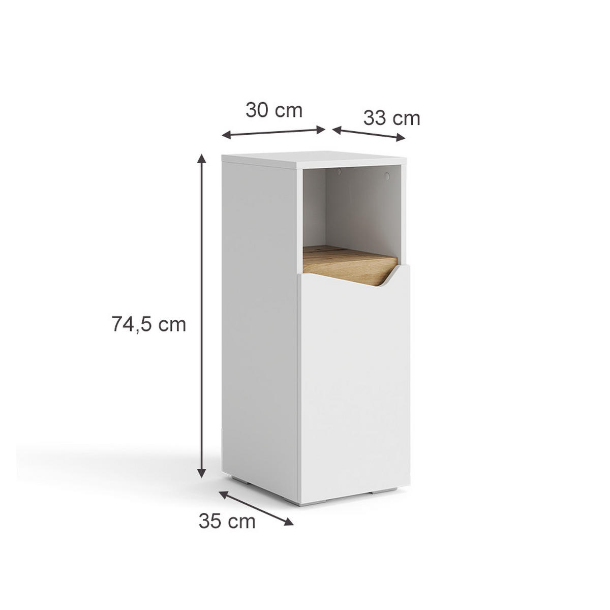 MIDISCHRANK Marelle Weiß 30 x 74.5 cm mit Tür und offenem Fach - Weiß, Holzwerkstoff (30/74.5/35cm) - Vicco