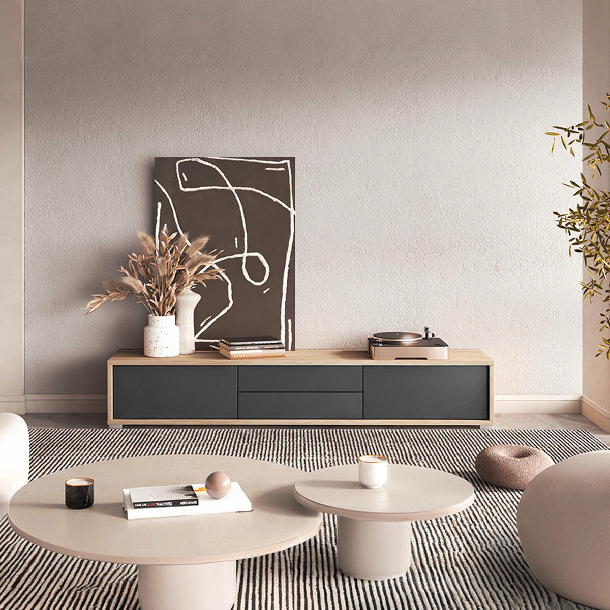 TV-MÖBEL Idra Grau und Holz - Grau, Holzwerkstoff (180/32/36cm) - Petits-meubles