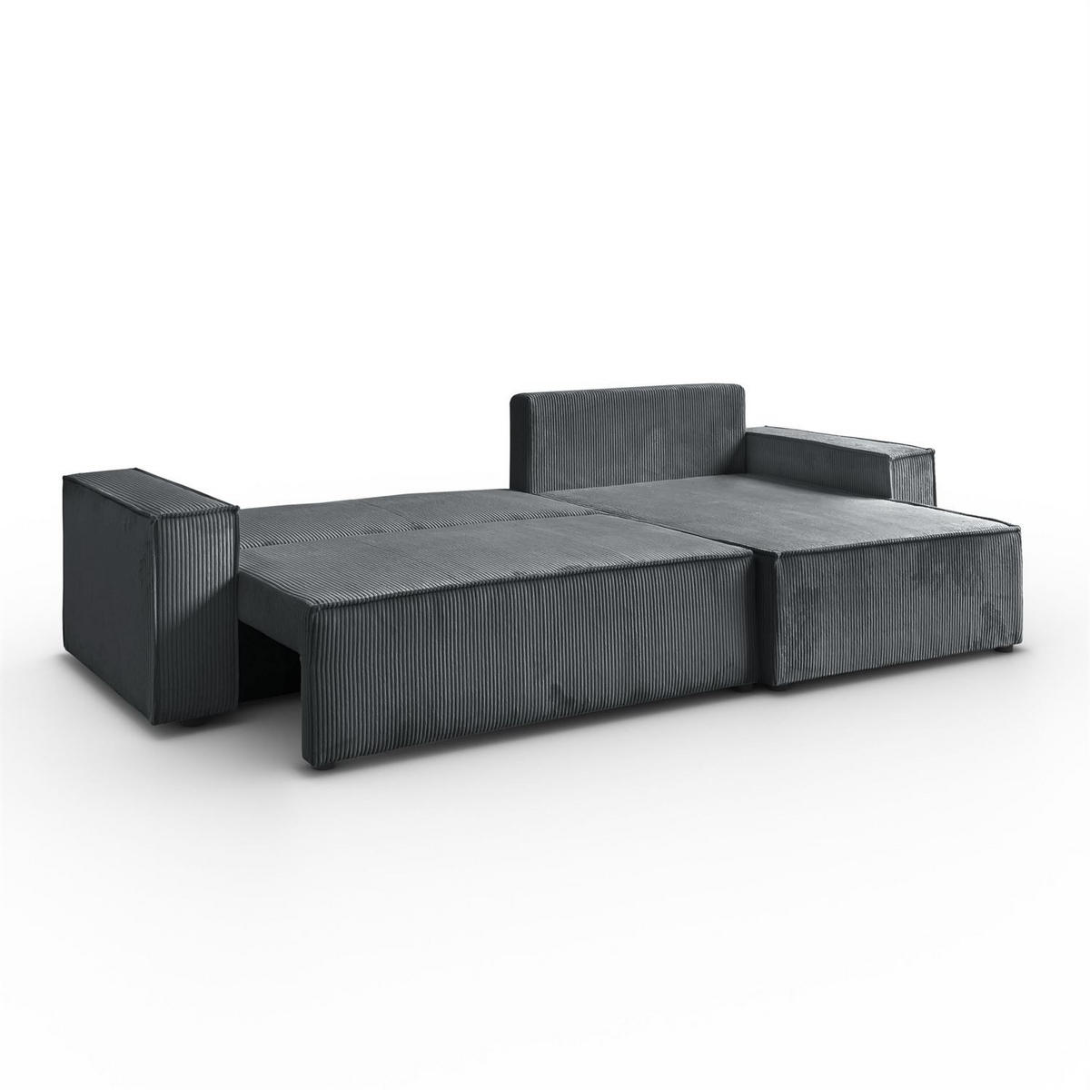 ECKSOFA Gepolstertes CARLO XL Cord mit Schlaffunktion und Bettkasten, Poso 34 - Dunkelgrün, Textil (277/143cm) - Lookway