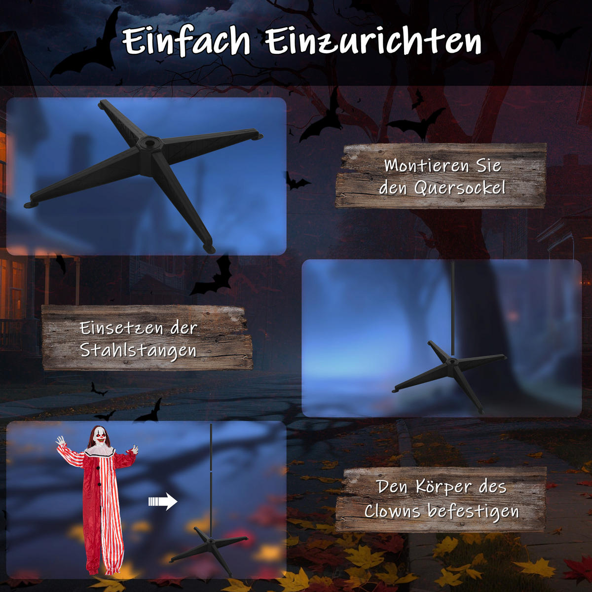HALLOWEEN-DEKORATION Clown 165 cm mit LED-Lichter, Soundfunktion - Rot, Textil (16/165/70cm) - Outsunny